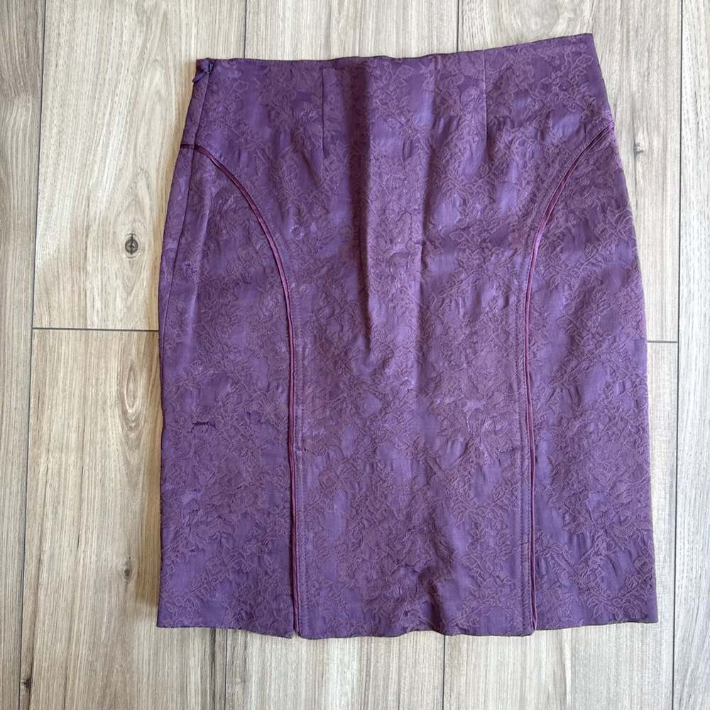 NWT Vintage Y2K 90s Bebe Purple Lace pencil skirt double Vented Slit Sz 0 - Picture 6 of 8